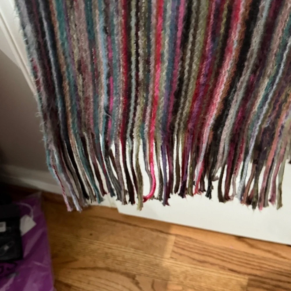 Vintage multicolor, wool scarf with fringe